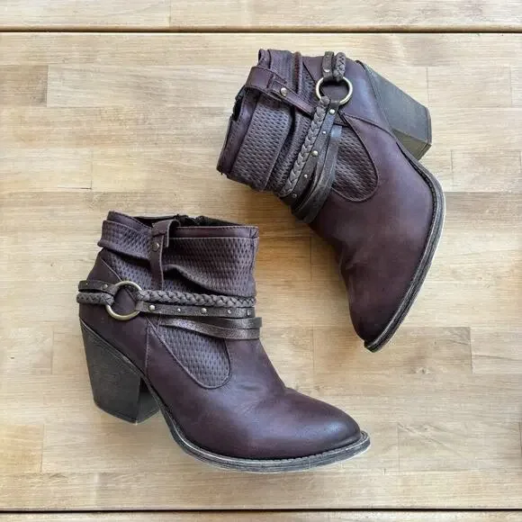 Maurice’s Carol 101878 Western Braided Strappy Ankle Zip Up Bootie Size 9M - Picture 1 of 13